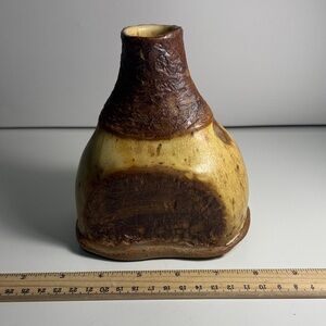 Vintage Handcrafted Brown and Yellow Ceramic Vase - Artisan Home Art unique
